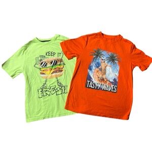 Little Boys surfer cat & fresh burger t-shirts